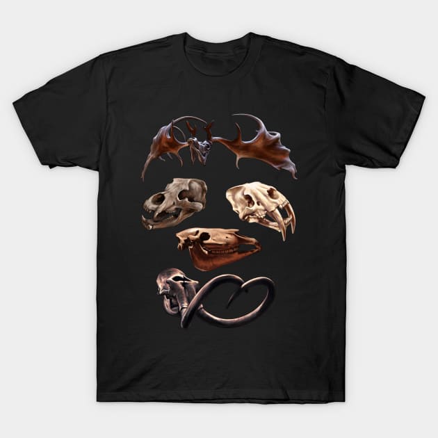 Ice Age Animal Skulls T-Shirt by Pip Tacla